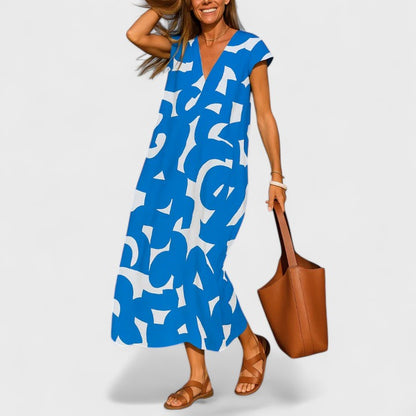Women's Abstract Print Maxi Dress | V Neck Cap Sleeve Casual Wear  6