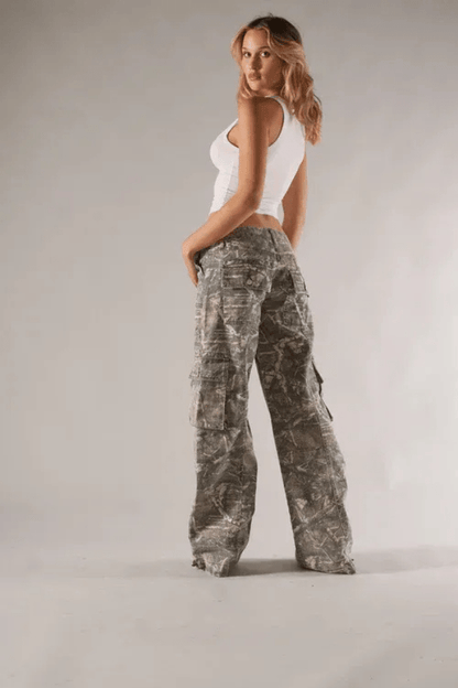 Women's Camouflage Print Trousers | Cargo Pocket Wide Leg Casual Wear