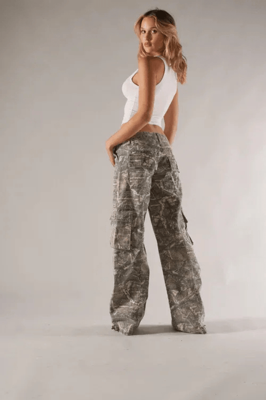 Women's Camouflage Print Trousers | Cargo Pocket Wide Leg Casual Wear
