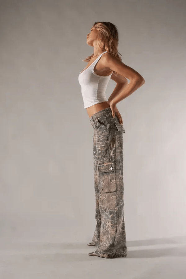 Women's Camouflage Print Trousers | Cargo Pocket Wide Leg Casual Wear 3