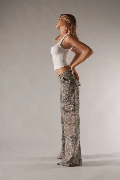 Women's Camouflage Print Trousers | Cargo Pocket Wide Leg Casual Wear 3