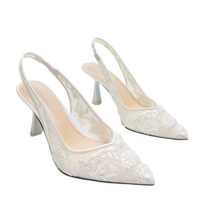 Women's Embroidered Slingback Heels | Pointed Toe Event Wear 6