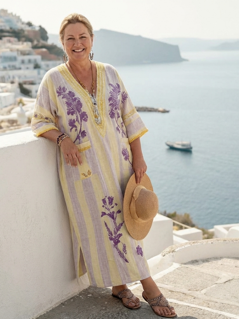 Women's Floral Maxi Dress | V Neck Pocket Holiday Wear-Dress-Sasha Sydney