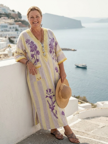Women's Floral Maxi Dress | V Neck Pocket Holiday Wear-Dress-Sasha Sydney
