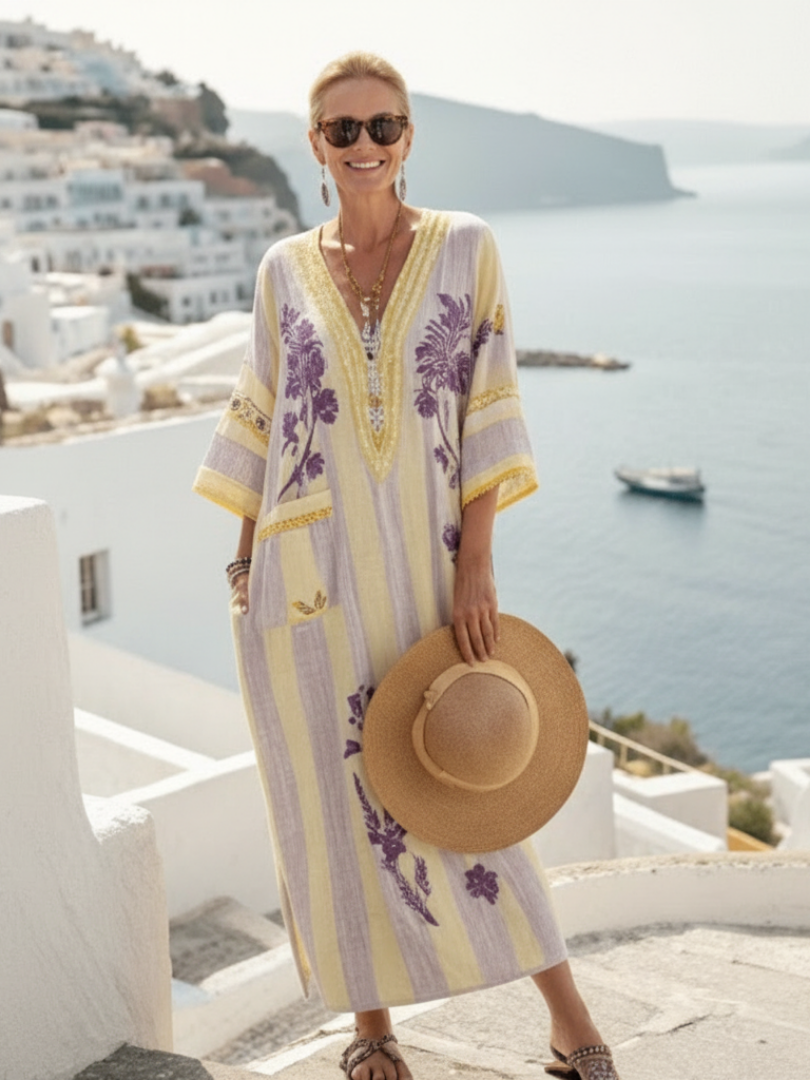 Women's Floral Maxi Dress | V Neck Pocket Holiday Wear-Dress-Sasha Sydney