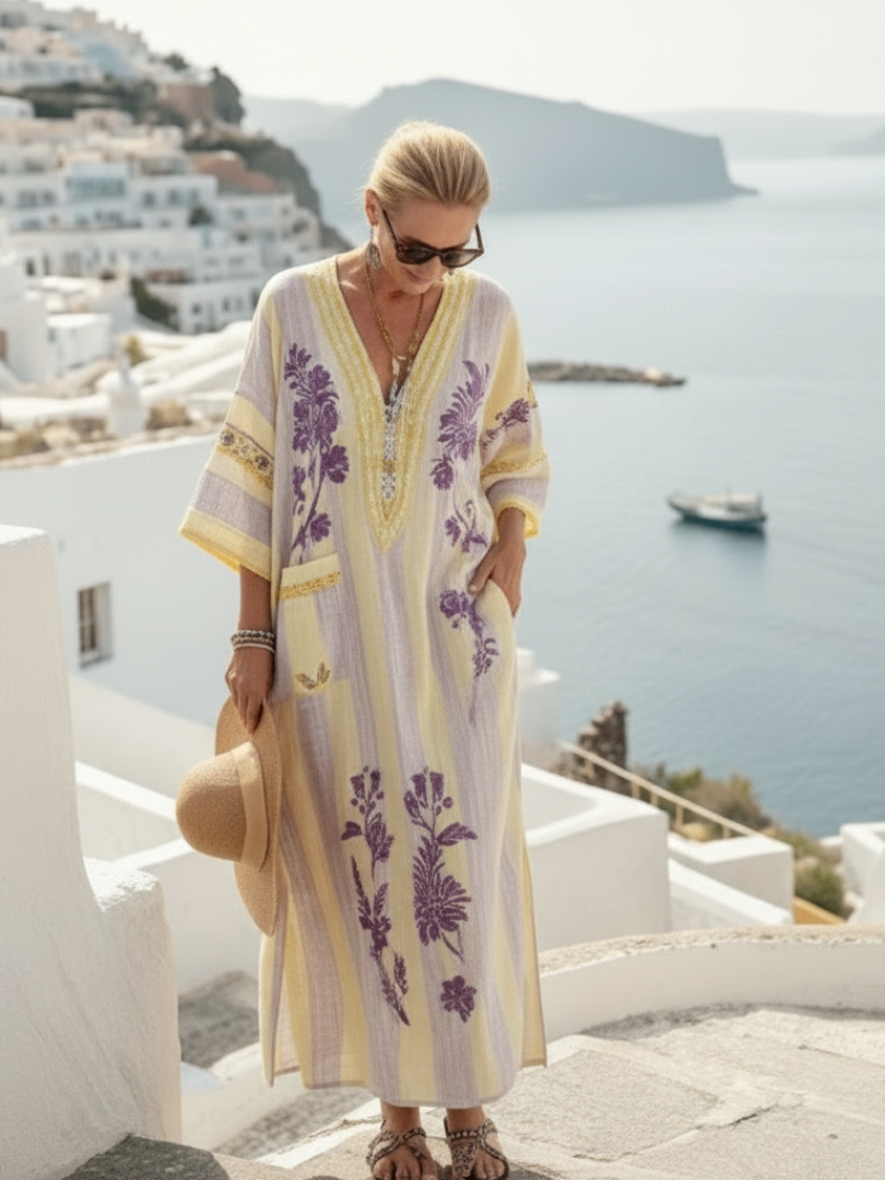 Women's Floral Maxi Dress | V Neck Pocket Holiday Wear-Dress-Sasha Sydney