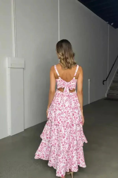 Women's Floral Print Maxi Dress | Square Neck Tiered Evening Wear 5