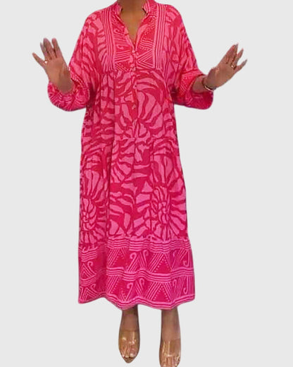 Women's Floral Print Maxi Dress | V Neck Long Sleeve Casual Wear 1