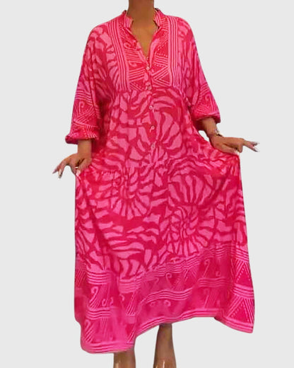 Women's Floral Print Maxi Dress | V Neck Long Sleeve Casual Wear 1 2