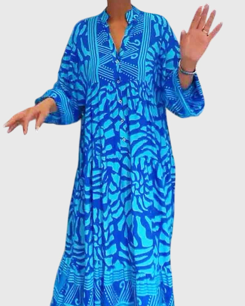 Women's Floral Print Maxi Dress | V Neck Long Sleeve Casual Wear 3