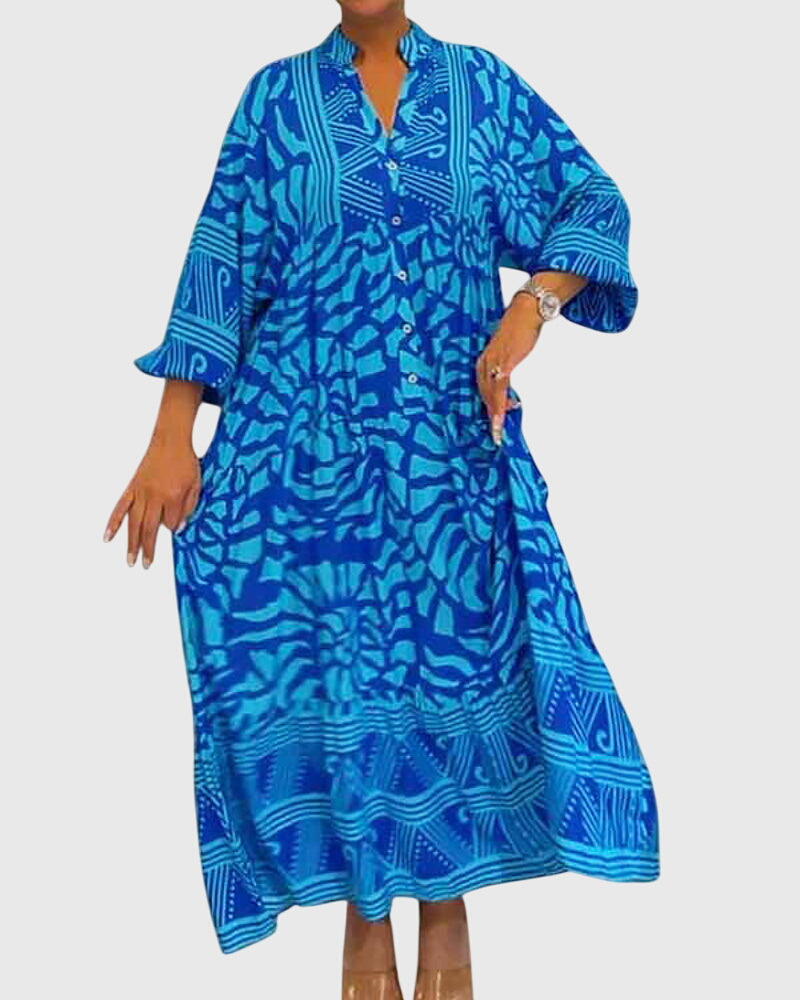 Women's Floral Print Maxi Dress | V Neck Long Sleeve Casual Wear  4