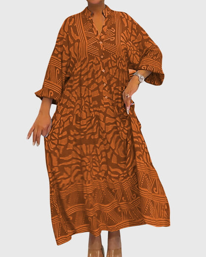 Women's Floral Print Maxi Dress | V Neck Long Sleeve Casual Wear   5