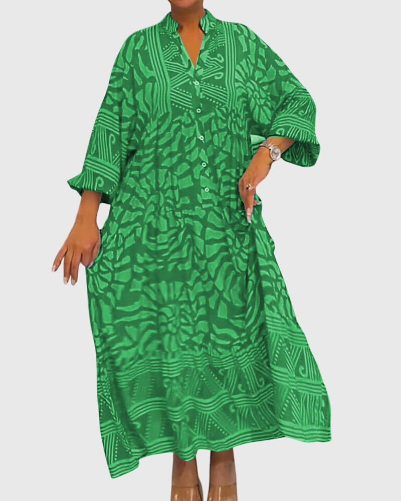 Women's Floral Print Maxi Dress | V Neck Long Sleeve Casual Wear  6