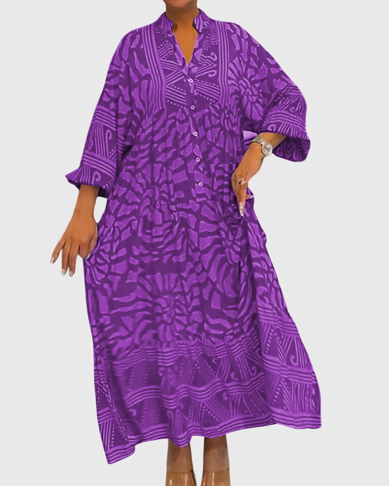 Women's Floral Print Maxi Dress | V Neck Long Sleeve Casual Wear  7