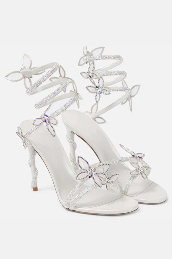 Women's Floral Strap Heels | Open Toe Ankle Wrap Party Wear 
