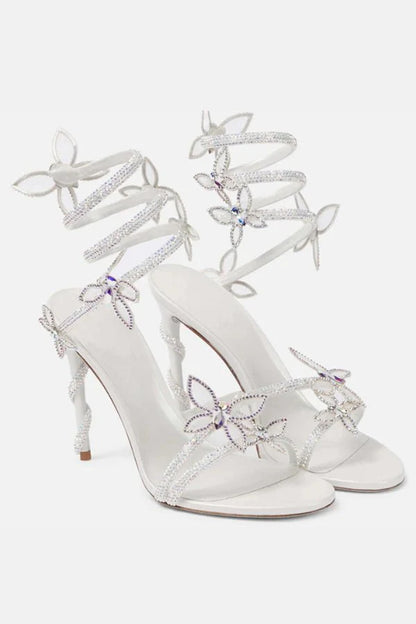 Women's Floral Strap Heels | Open Toe Ankle Wrap Party Wear 