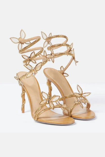 Women's Floral Strap Heels | Open Toe Ankle Wrap Party Wear 1
