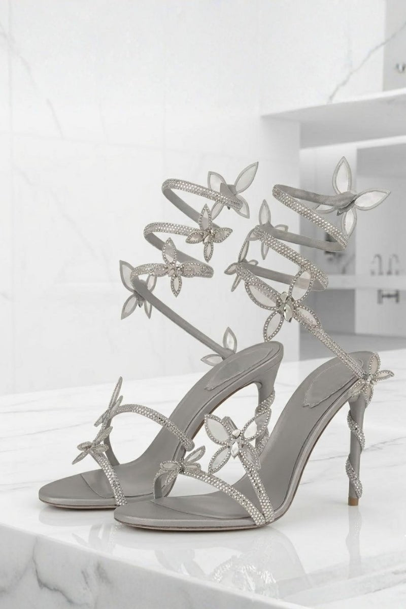 Women's Floral Strap Heels | Open Toe Ankle Wrap Party Wear 11