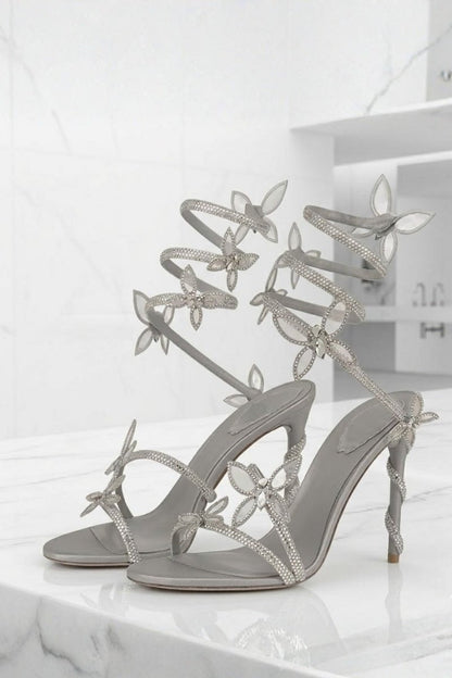 Women's Floral Strap Heels | Open Toe Ankle Wrap Party Wear 11