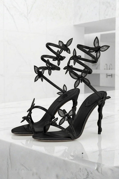 Women's Floral Strap Heels | Open Toe Ankle Wrap Party Wear 4