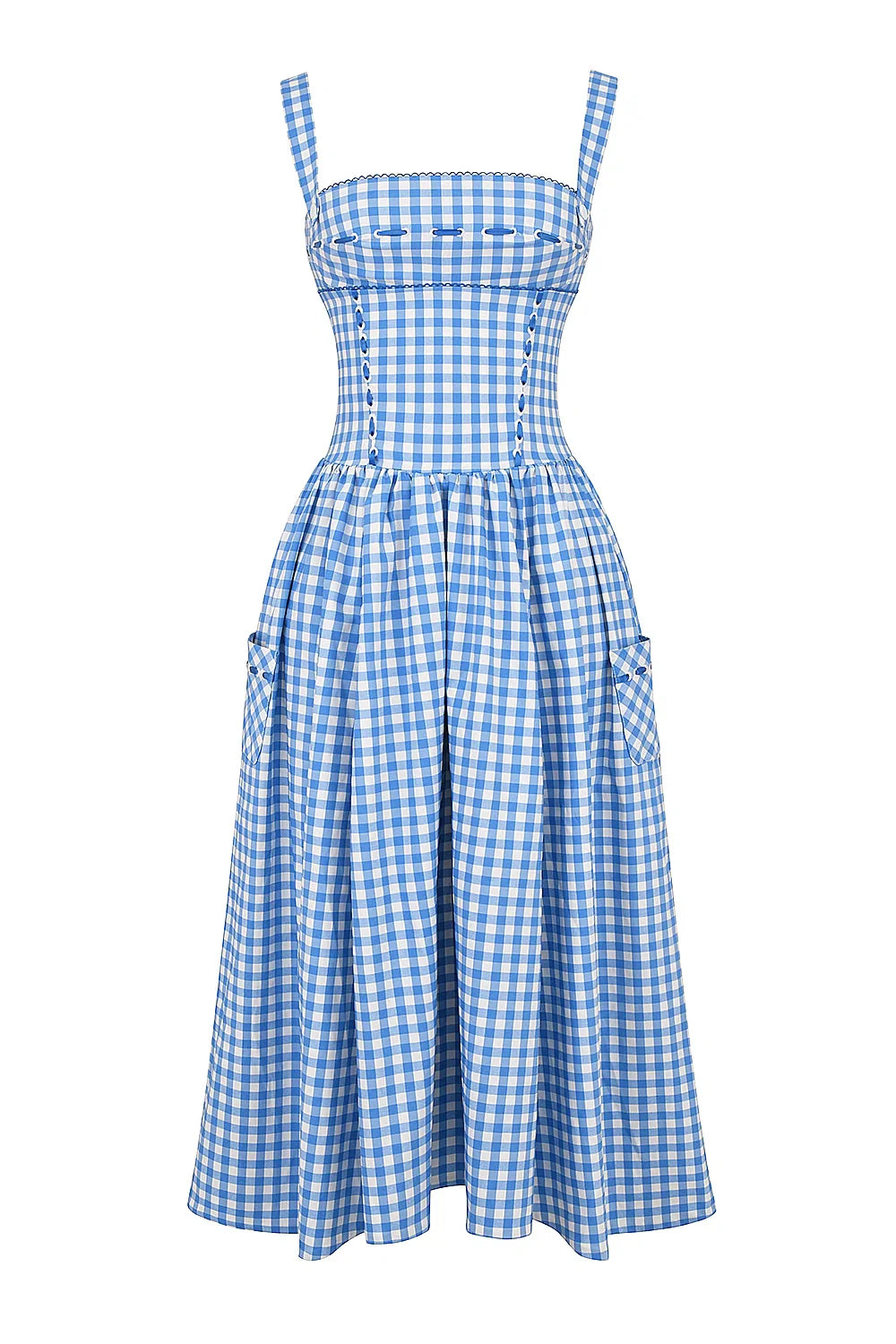 Women's Gingham Midi Dress | Square Neck Pocket Casual Wear 3
