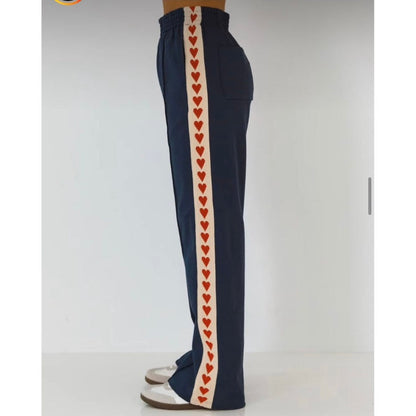 Women's Heart Print Trousers | Wide Leg Streetwear Trousers 2