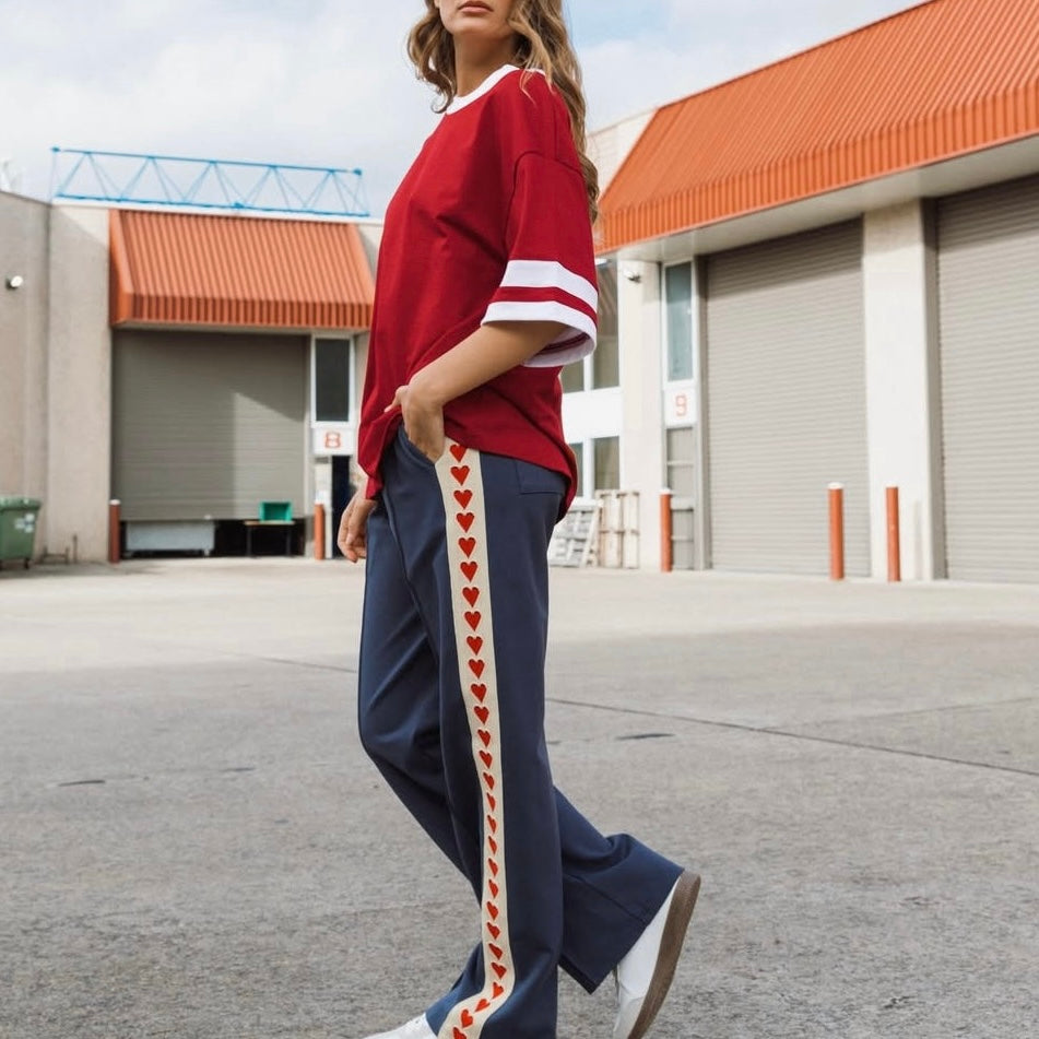 Women's Heart Print Trousers | Wide Leg Streetwear Trousers 3