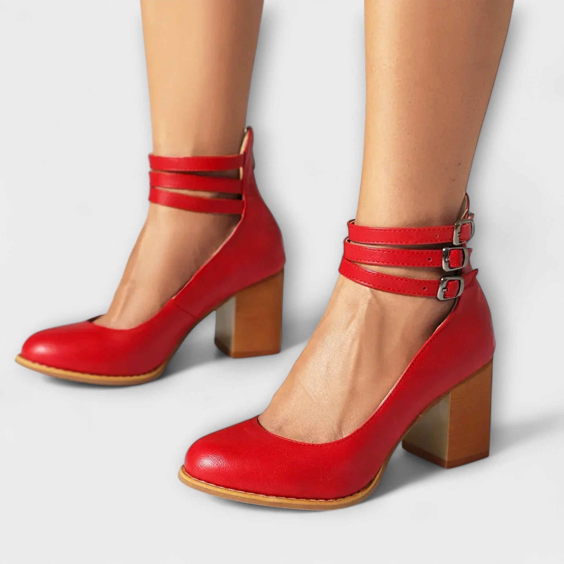 Women's Plain Heels | Buckle Strap Block Heel Casual Wear 1