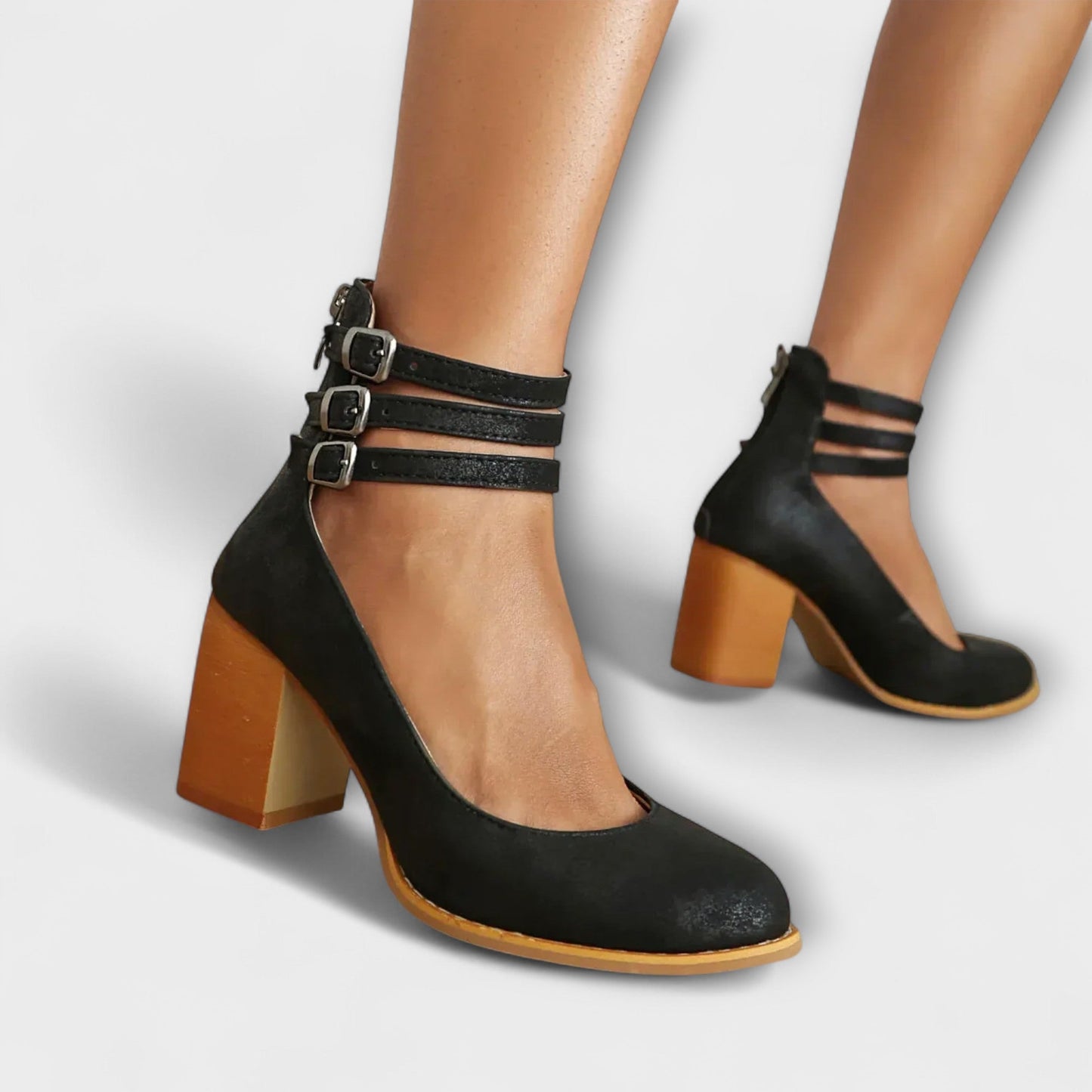Women's Plain Heels | Buckle Strap Block Heel Casual Wear 3