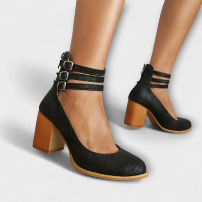 Women's Plain Heels | Buckle Strap Block Heel Casual Wear 3