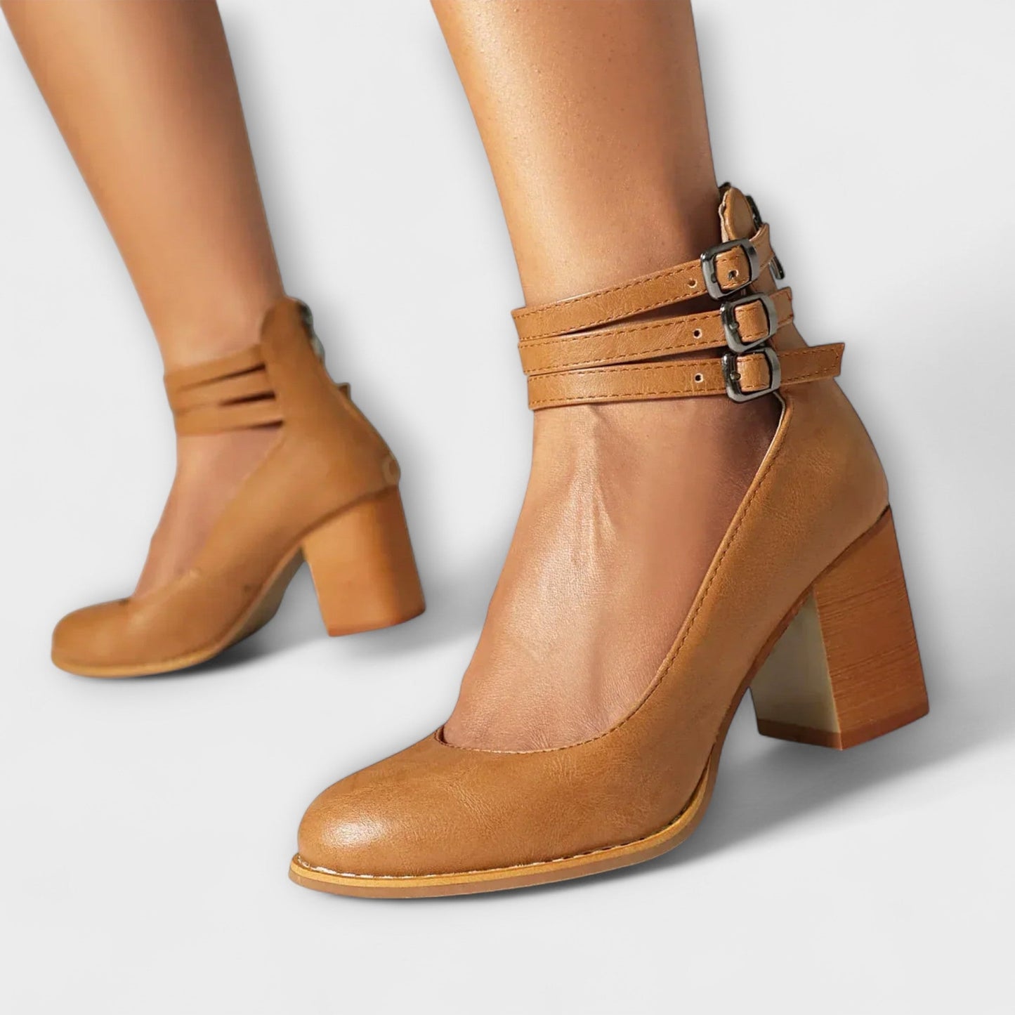 Women's Plain Heels | Buckle Strap Block Heel Casual Wear 7