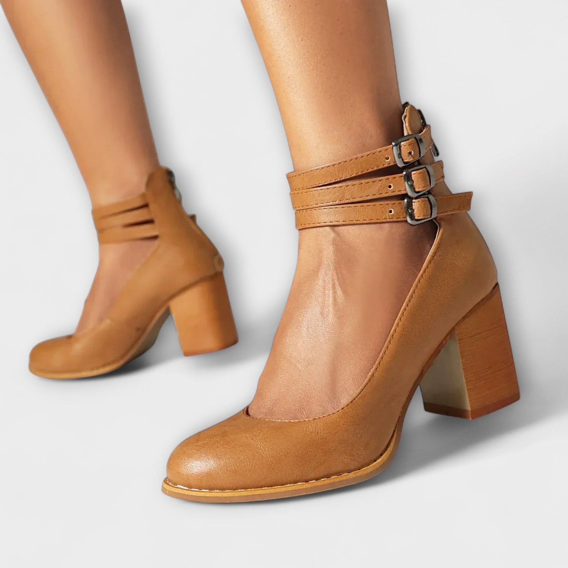 Women's Plain Heels | Buckle Strap Block Heel Casual Wear 7