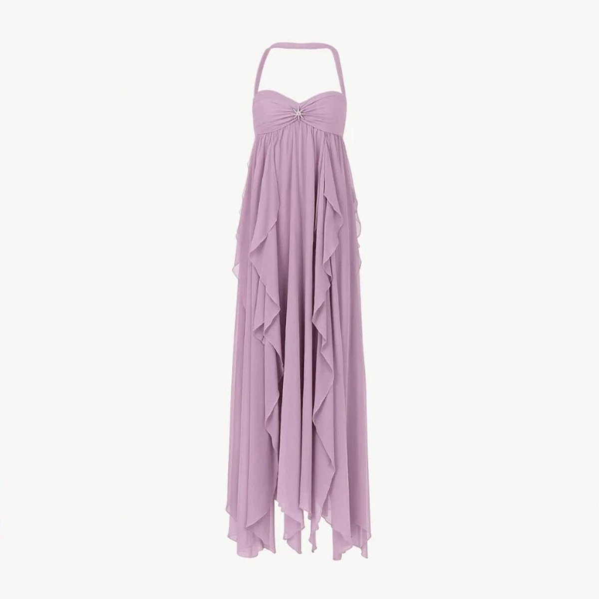 Women's Plain Maxi Dress | Halter Neck Layered Wedding Guest