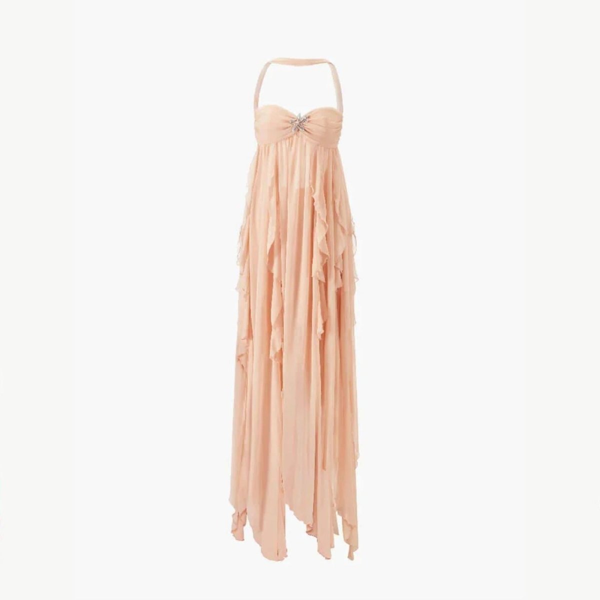 Women's Plain Maxi Dress | Halter Neck Layered Wedding Guest 5