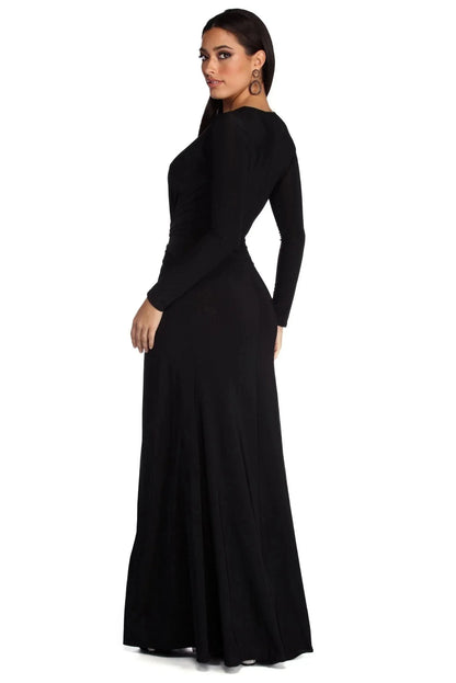 Women's Plain Maxi Dress | Long Sleeve Side Slit Evening Outfit 3