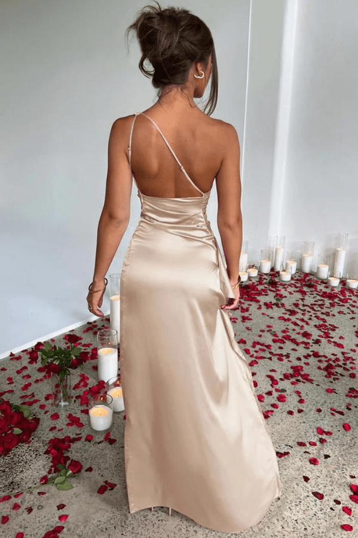 Women's Plain Maxi Dress | One Shoulder Side Slit Event Wear 2