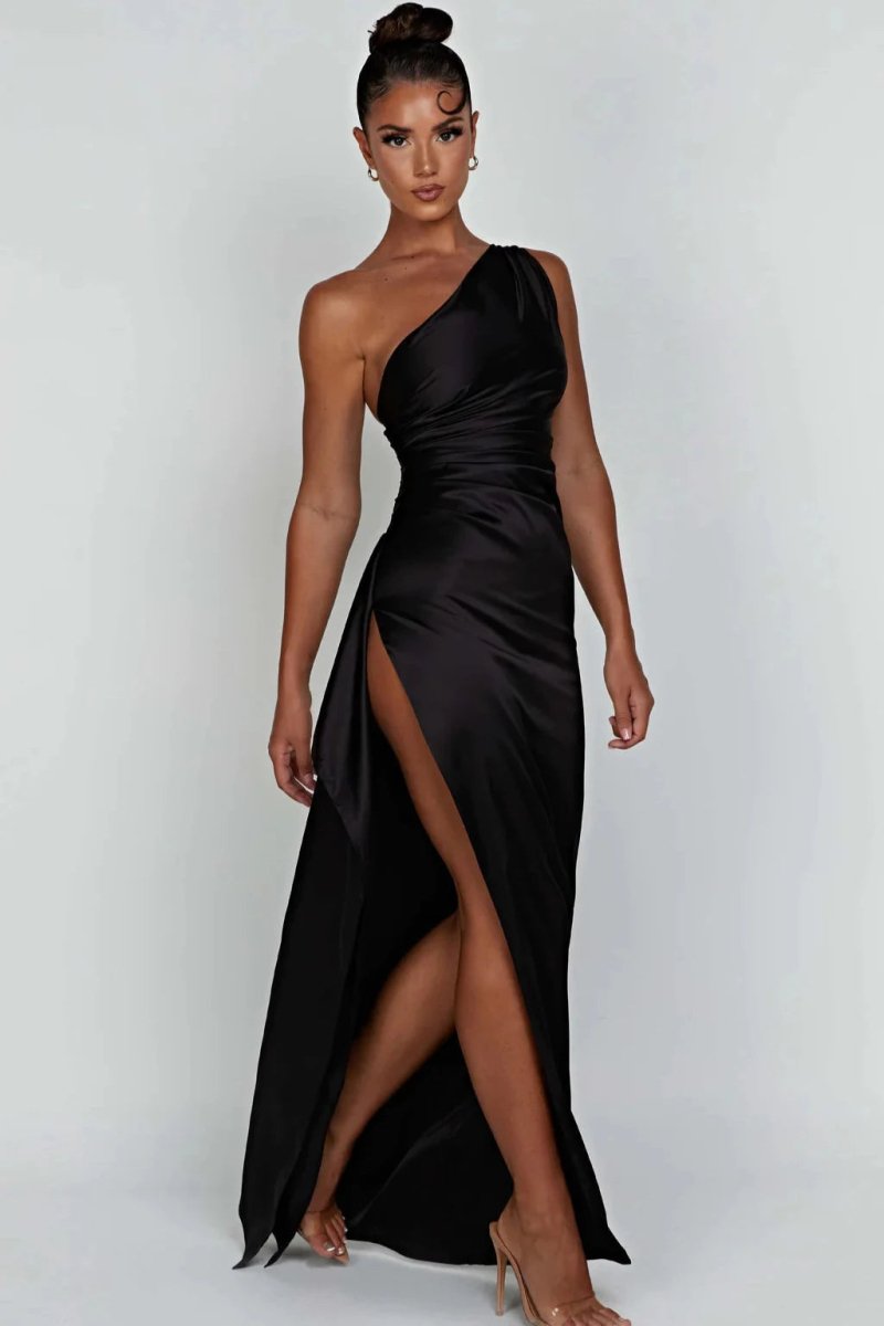 Women's Plain Maxi Dress | One Shoulder Side Slit Event Wear 4