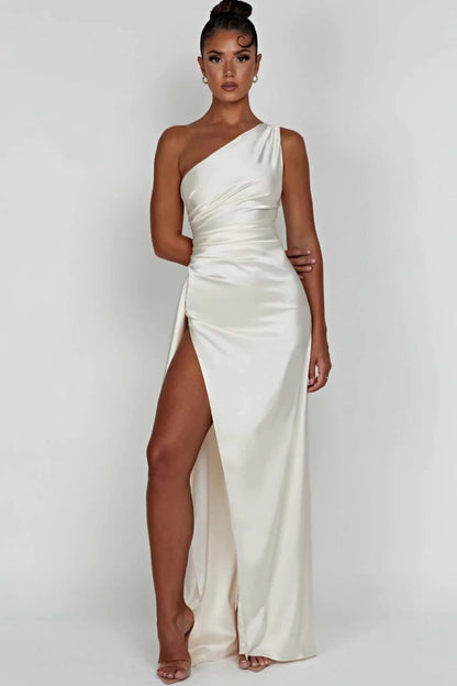 Women's Plain Maxi Dress | One Shoulder Side Slit Event Wear 6