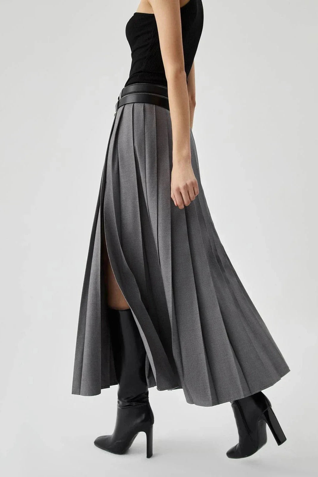Women's Plain Maxi Skirt | Pleated Side Slit Formal Wear 2