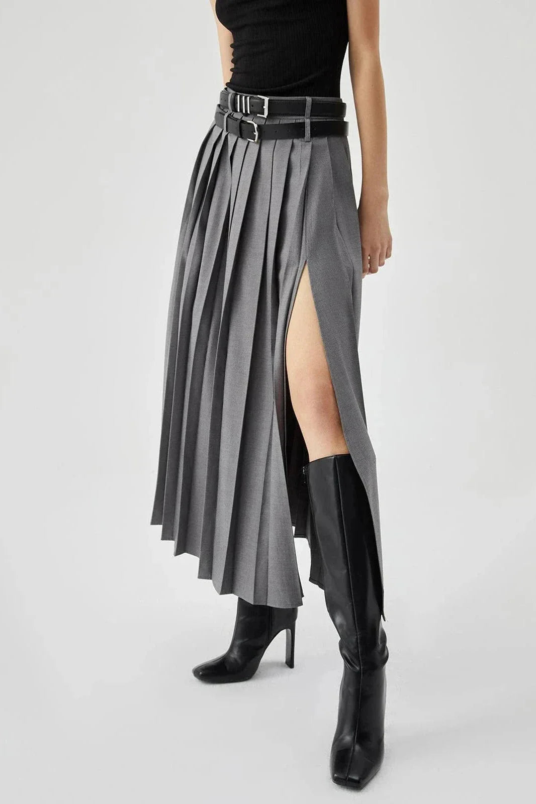 Women's Plain Maxi Skirt | Pleated Side Slit Formal Wear 3