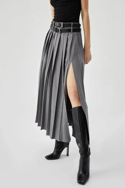 Women's Plain Maxi Skirt | Pleated Side Slit Formal Wear 3