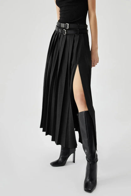 Women's Plain Maxi Skirt | Pleated Side Slit Formal Wear 5
