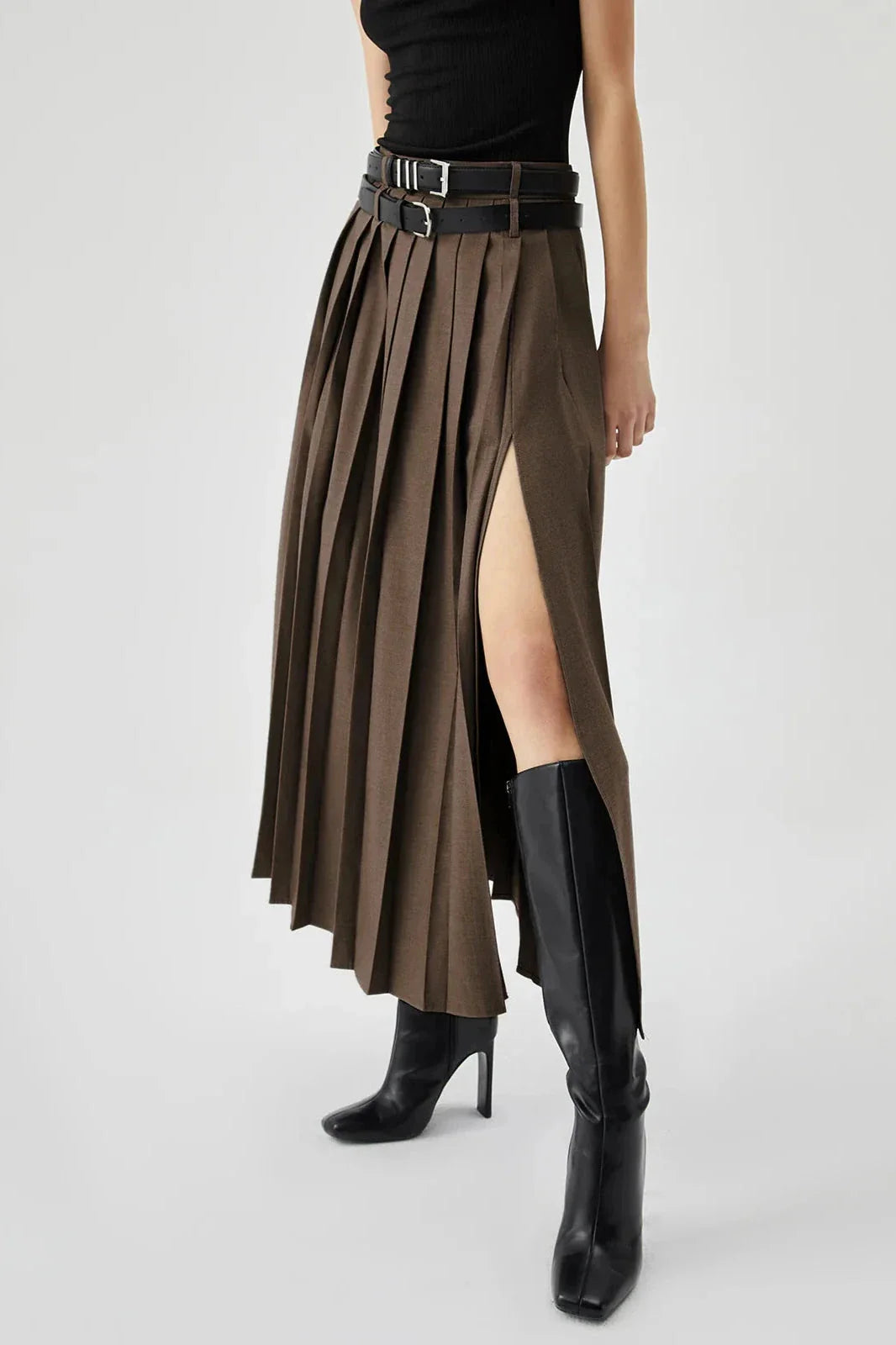 Women's Plain Maxi Skirt | Pleated Side Slit Formal Wear 6
