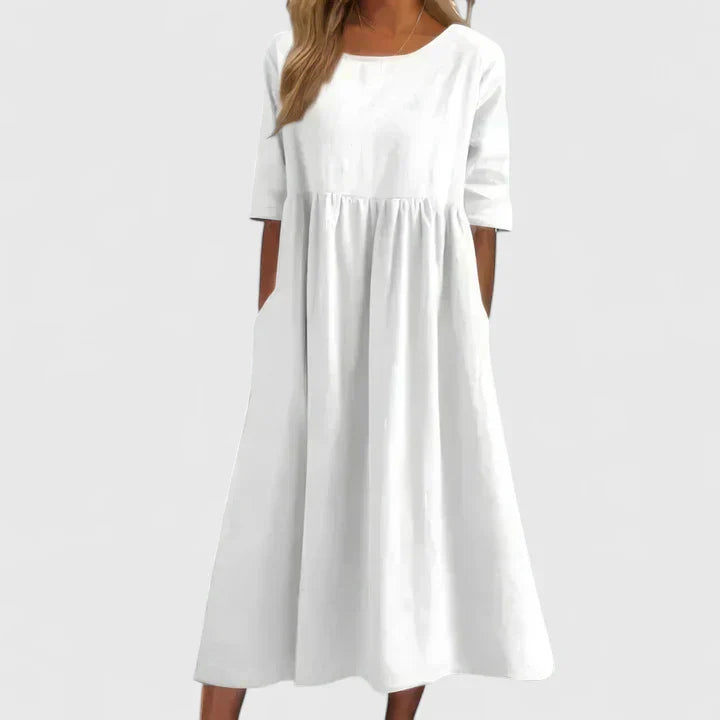 Women's Plain Midi Dress | Round Neck Pocket Casual Wear 2