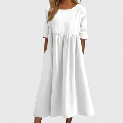 Women's Plain Midi Dress | Round Neck Pocket Casual Wear 2