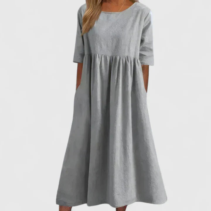 Women's Plain Midi Dress | Round Neck Pocket Casual Wear 23