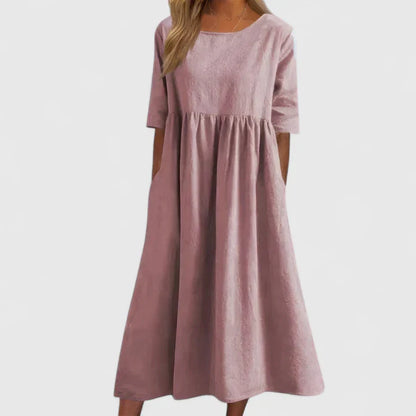Women's Plain Midi Dress | Round Neck Pocket Casual Wear 4