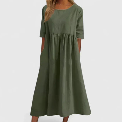 Women's Plain Midi Dress | Round Neck Pocket Casual Wear 5