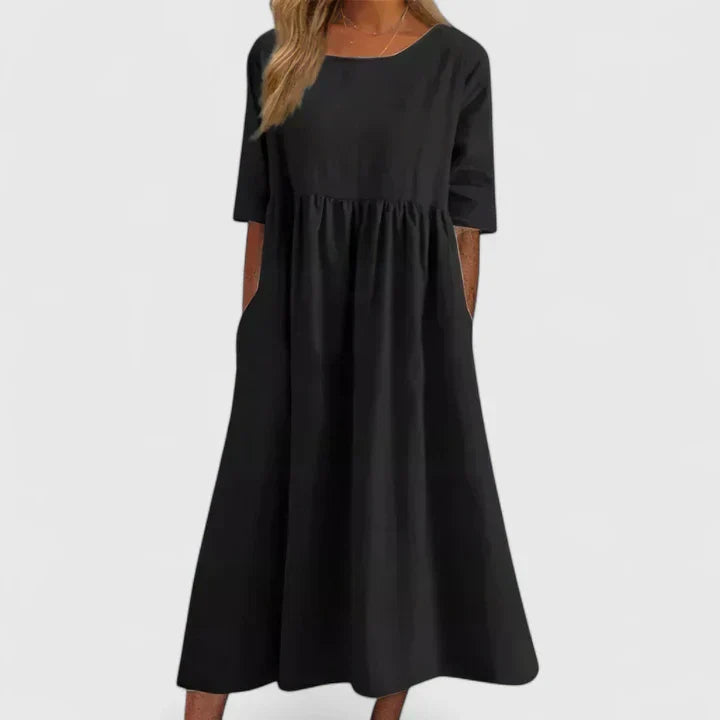 Women's Plain Midi Dress | Round Neck Pocket Casual Wear 6