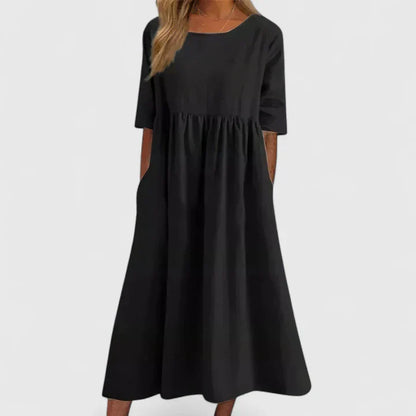 Women's Plain Midi Dress | Round Neck Pocket Casual Wear 6